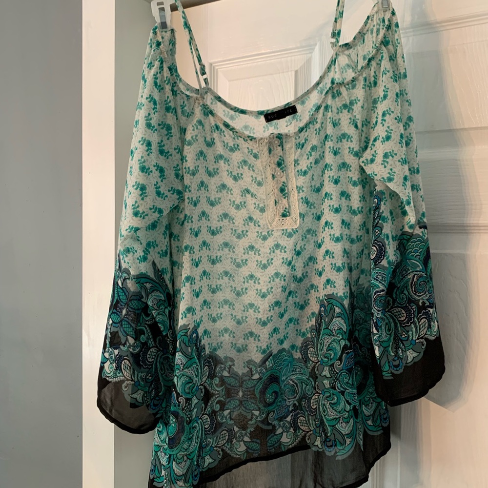 Socialite Open Shoulder Sheer Lightweight Blouse